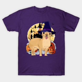 Chihuahua Scary Dog Halloween Witch Pumpkin T-Shirt